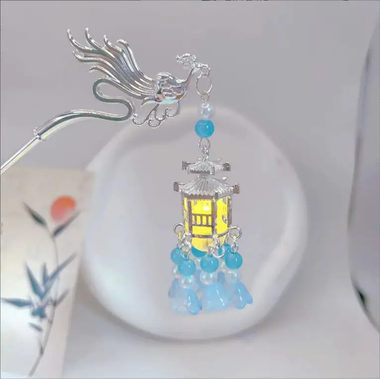 Antique Hanfu Tassel Hairpin with Blue Crystal Design - Image 83