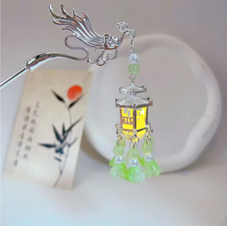 Antique Hanfu Tassel Hairpin with Blue Crystal Design - Image 86