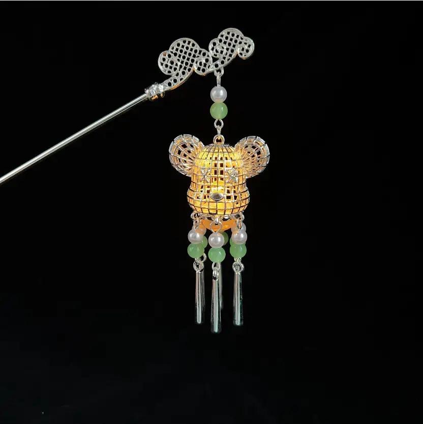 Antique Hanfu Tassel Hairpin with Blue Crystal Design - Image 87