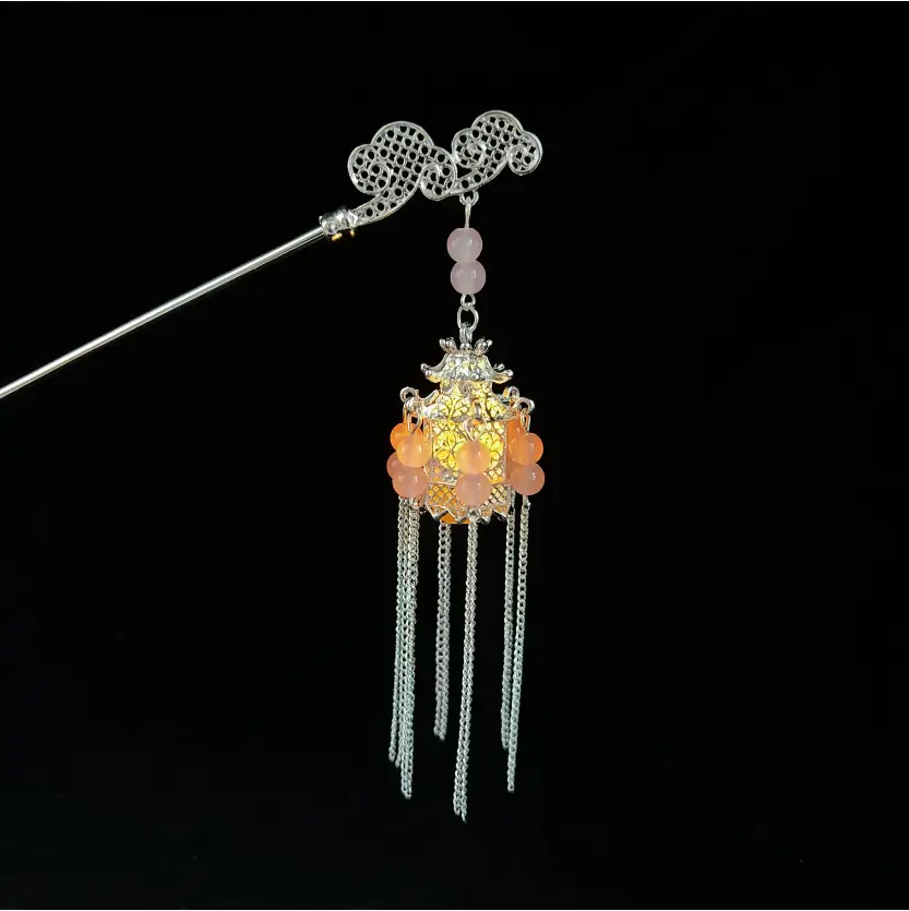 Antique Hanfu Tassel Hairpin with Blue Crystal Design - Image 89