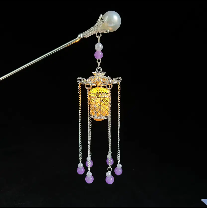 Antique Hanfu Tassel Hairpin with Blue Crystal Design - Image 91