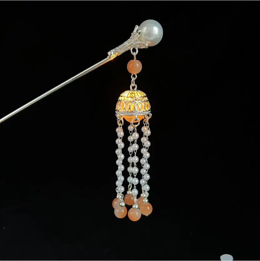 Antique Hanfu Tassel Hairpin with Blue Crystal Design - Image 95