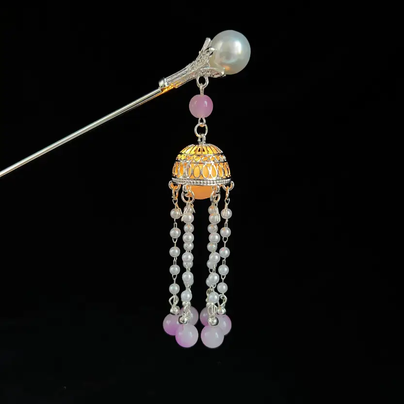 Antique Hanfu Tassel Hairpin with Blue Crystal Design - Image 96