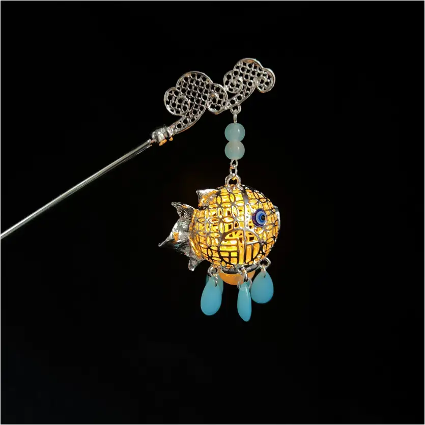 Antique Hanfu Tassel Hairpin with Blue Crystal Design - Image 100