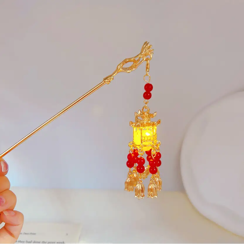 Antique Hanfu Tassel Hairpin with Blue Crystal Design - Image 2