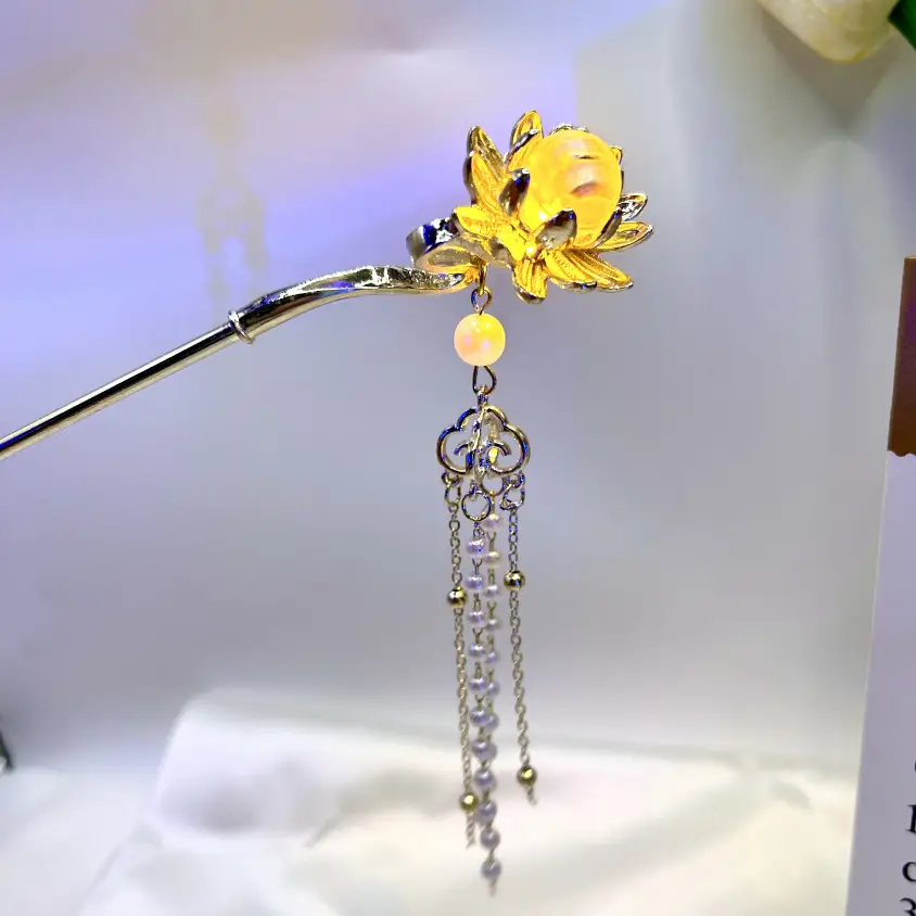 Antique Hanfu Tassel Hairpin with Blue Crystal Design - Image 21