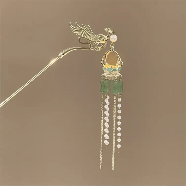 Antique Hanfu Tassel Hairpin with Blue Crystal Design - Image 41