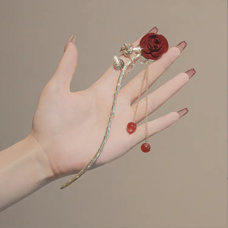 Antique Hanfu Tassel Hairpin with Blue Crystal Design - Image 5