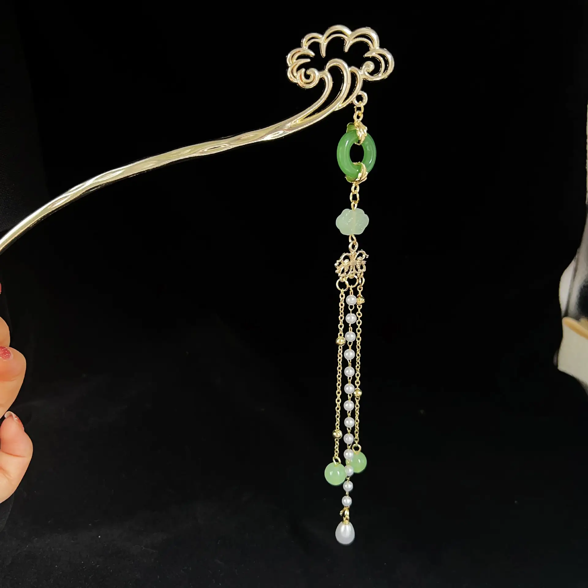 Antique Hanfu Tassel Hairpin with Blue Crystal Design - Image 63