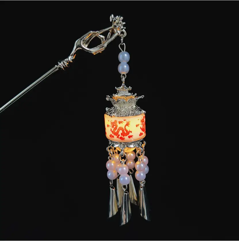 Antique Hanfu Tassel Hairpin with Blue Crystal Design - Image 78