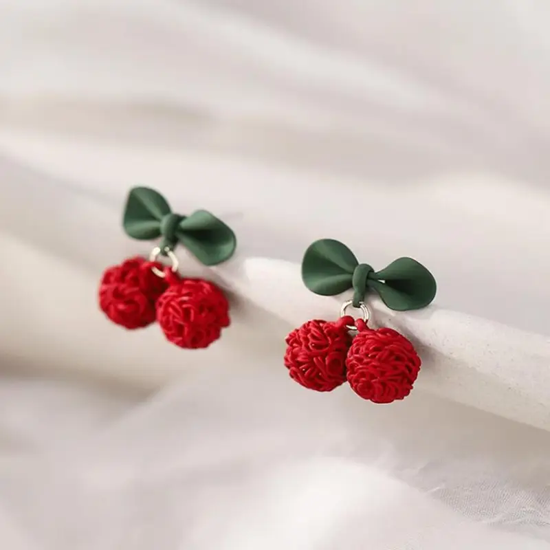 925 Sterling Silver Cherry Earrings Red Green - Image 5