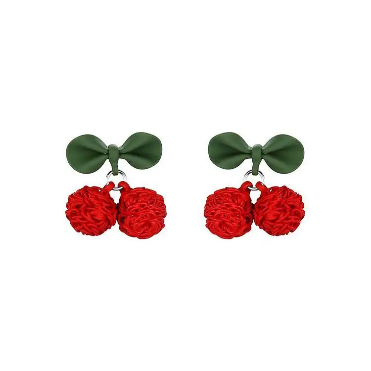 925 Sterling Silver Cherry Earrings Red Green - Image 6