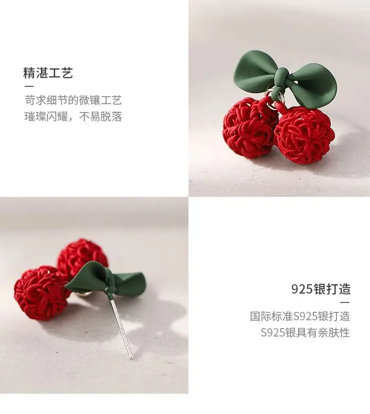 925 Sterling Silver Cherry Earrings Red Green — feature 11