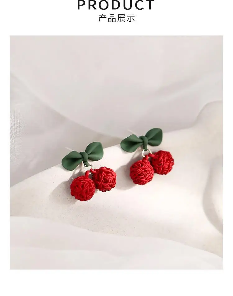 925 Sterling Silver Cherry Earrings Red Green — feature 8