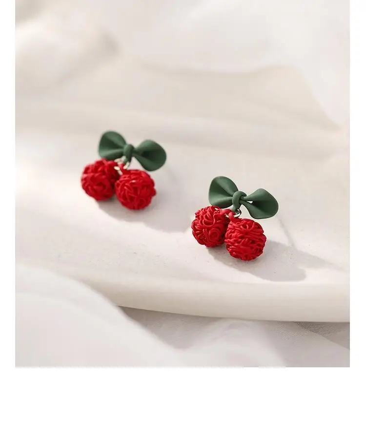 925 Sterling Silver Cherry Earrings Red Green — feature 9