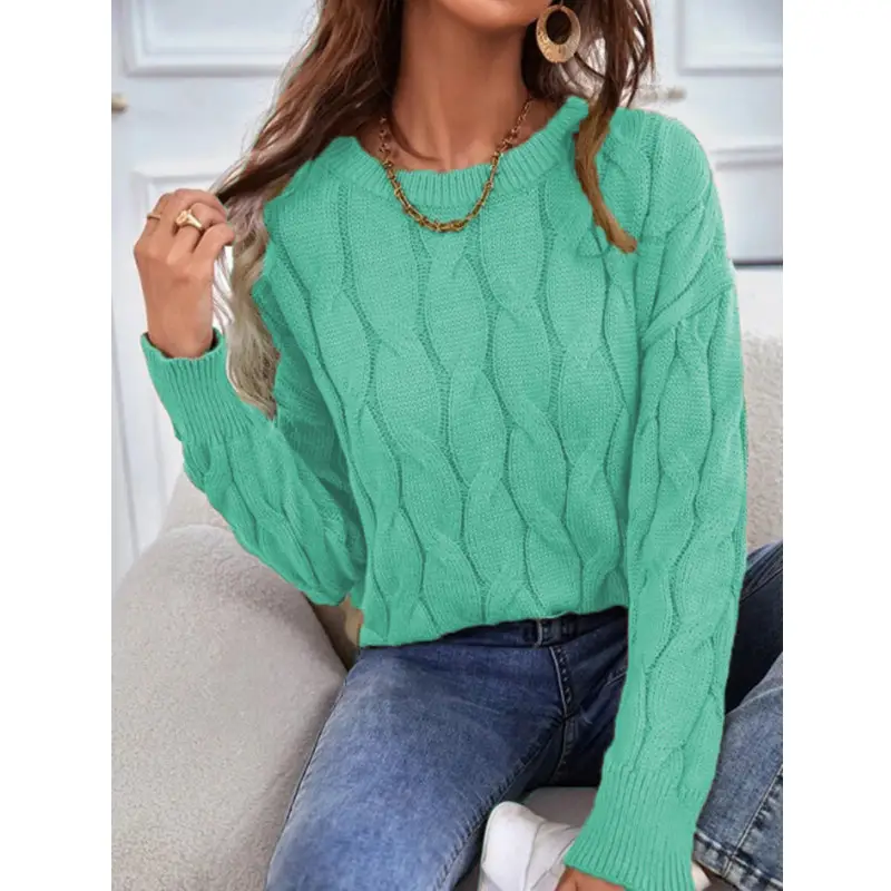 Women's Blue Twist Pullover Sweater Winter Cozy Top - Image 5