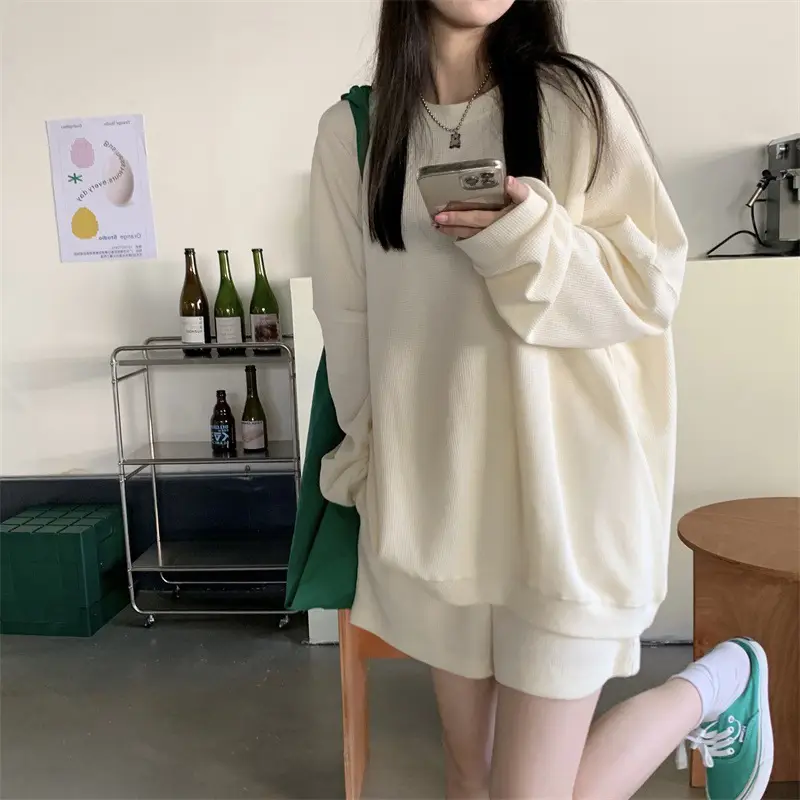 Women Black Loose Fit Sweatshirt Set 2024 Autumn - Image 3