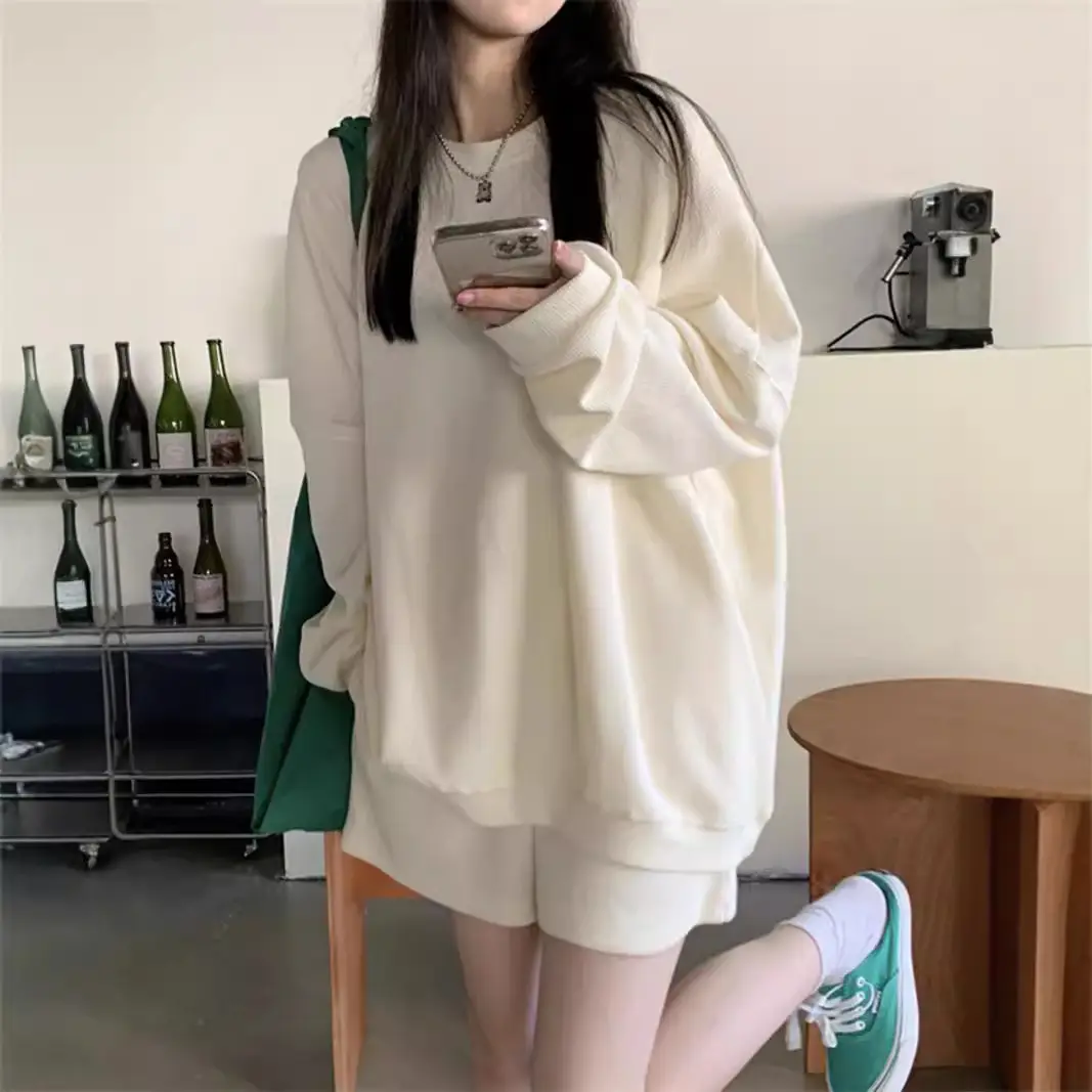 Women Black Loose Fit Sweatshirt Set 2024 Autumn - Image 4