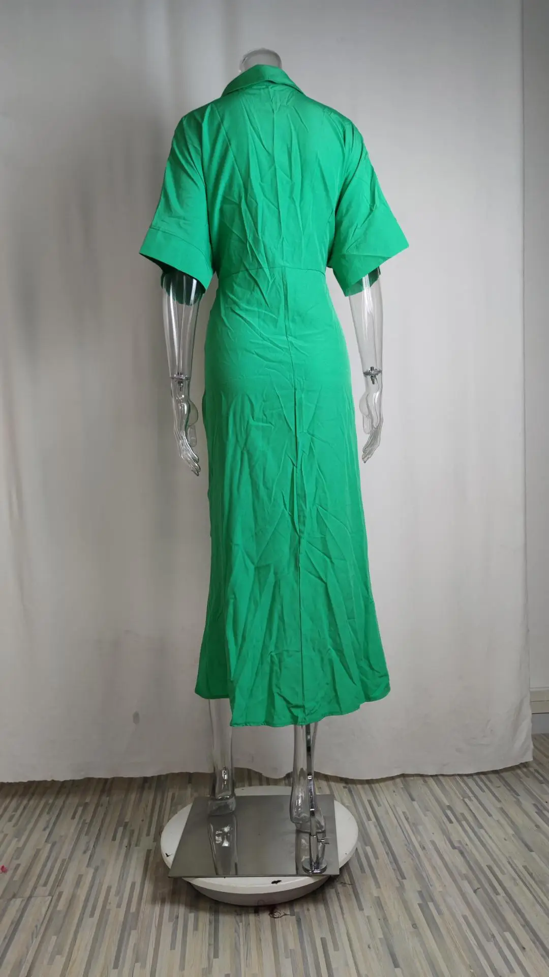 Yellow Lace-Up Waist-Cinching Short Sleeve Dress for Women — feature 53