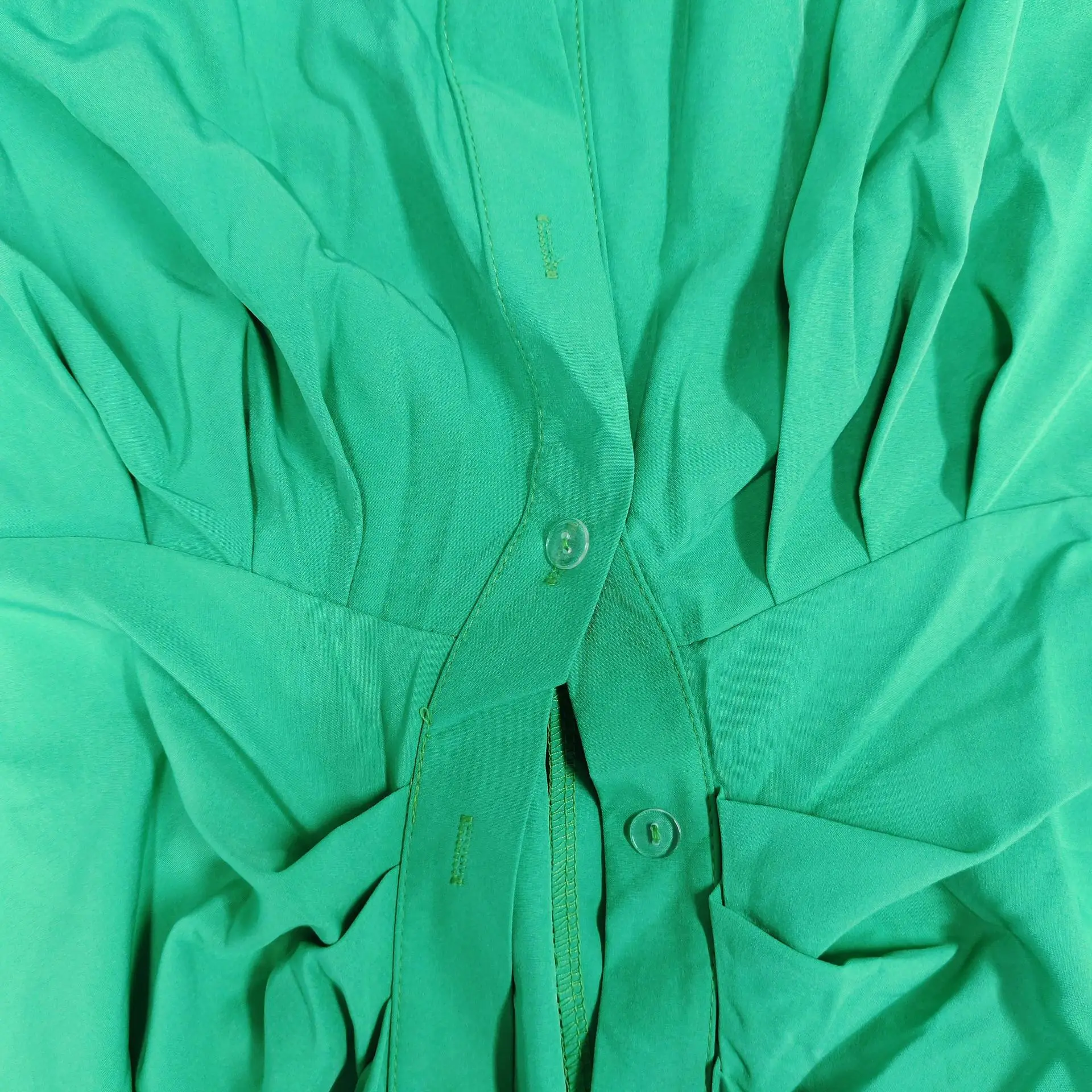 Yellow Lace-Up Waist-Cinching Short Sleeve Dress for Women — feature 54
