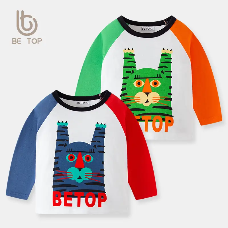 2026 Kids Long Sleeve T-Shirt Blue Red Cat Print - Image 3