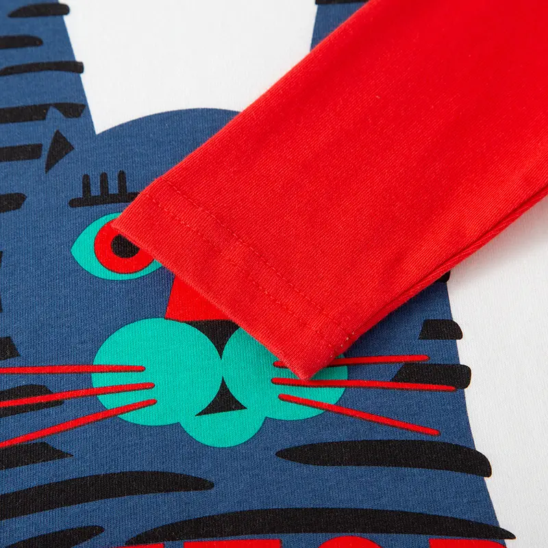 2026 Kids Long Sleeve T-Shirt Blue Red Cat Print - Image 4