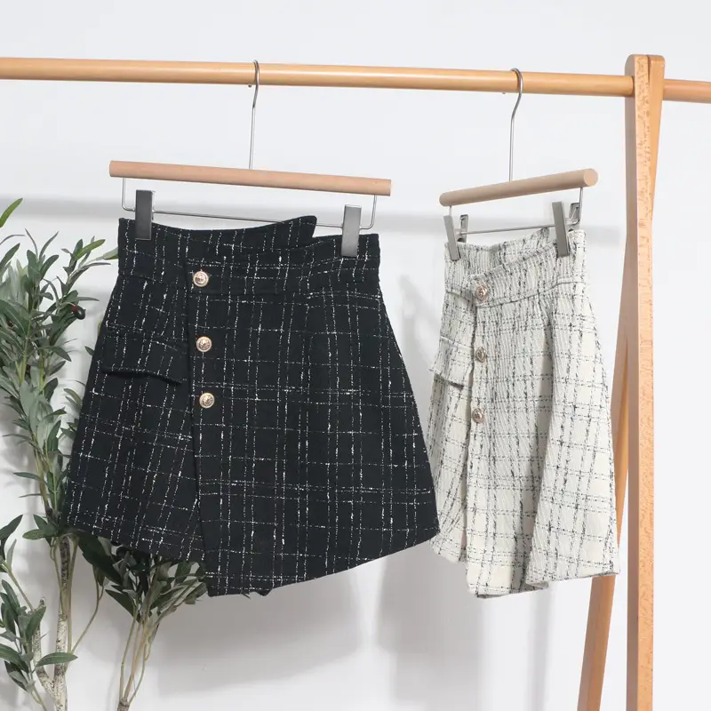 Women Plaid High Waist Shorts Tweed Wide Leg Boots 2023 - Image 4