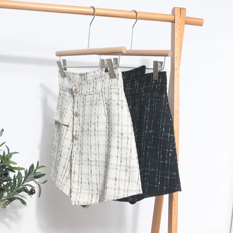 Women Plaid High Waist Shorts Tweed Wide Leg Boots 2023 - Image 5