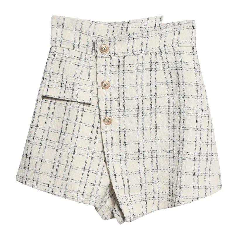 Women Plaid High Waist Shorts Tweed Wide Leg Boots 2023 - Image 7