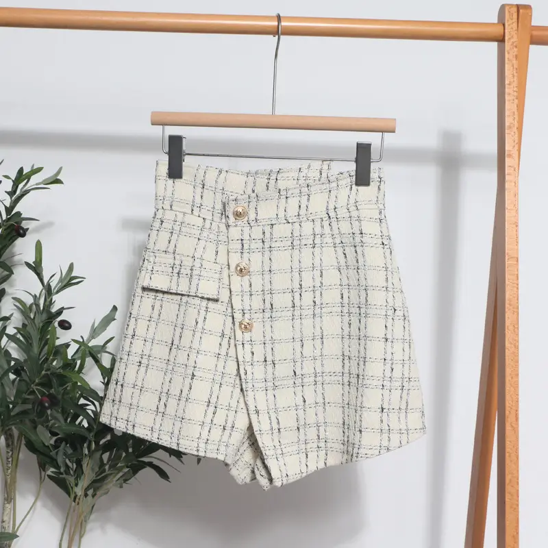 Women Plaid High Waist Shorts Tweed Wide Leg Boots 2023 - Image 2