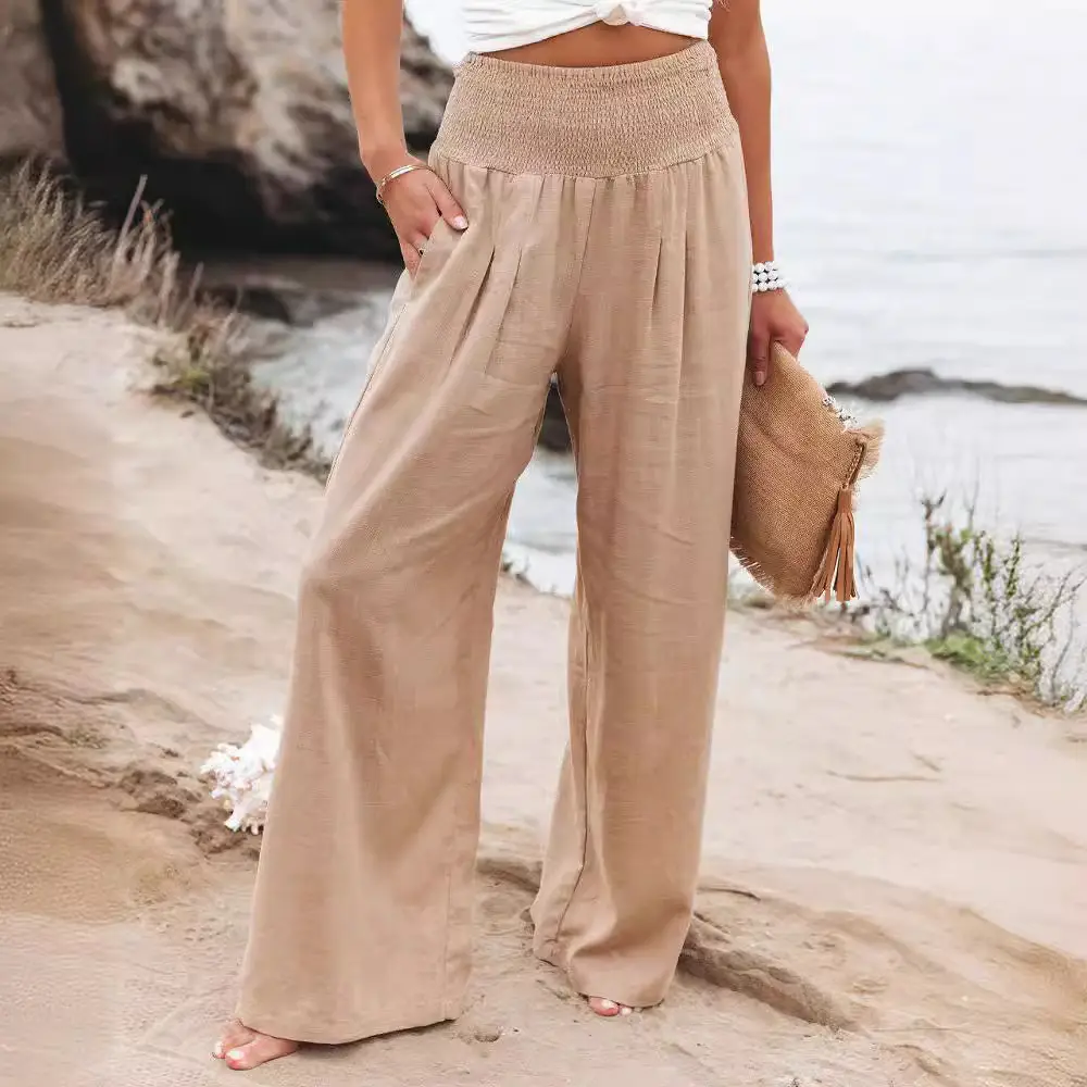 Women Cotton Linen Wide Leg Pants White Spring Summer - Image 21