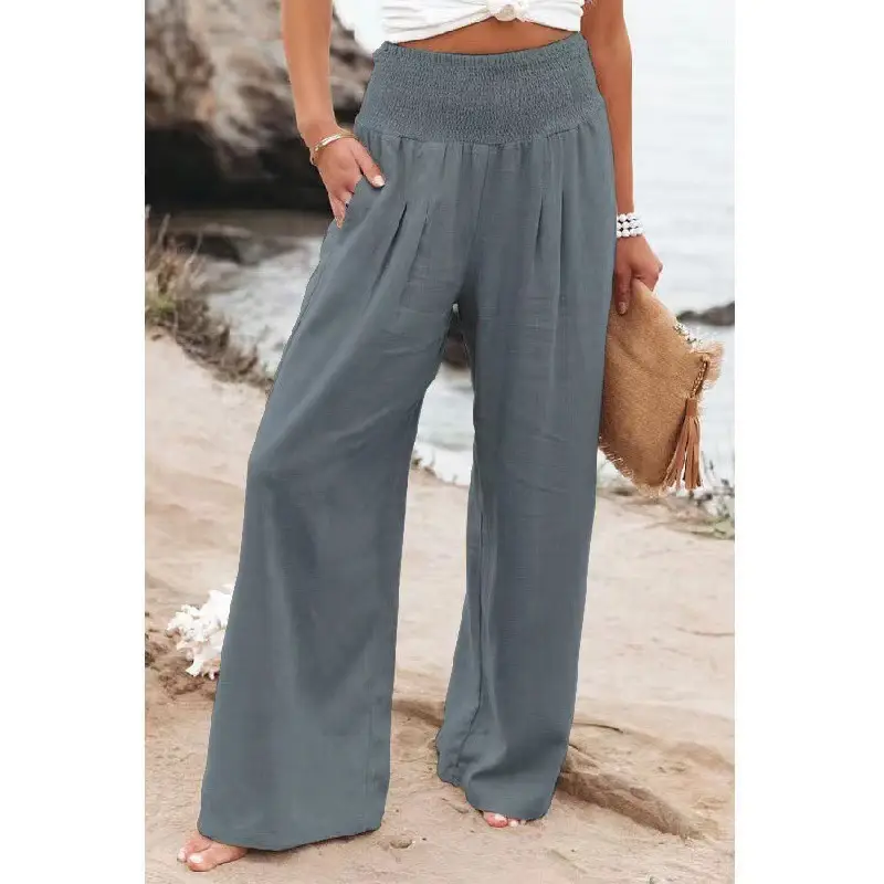 Women Cotton Linen Wide Leg Pants White Spring Summer - Image 8