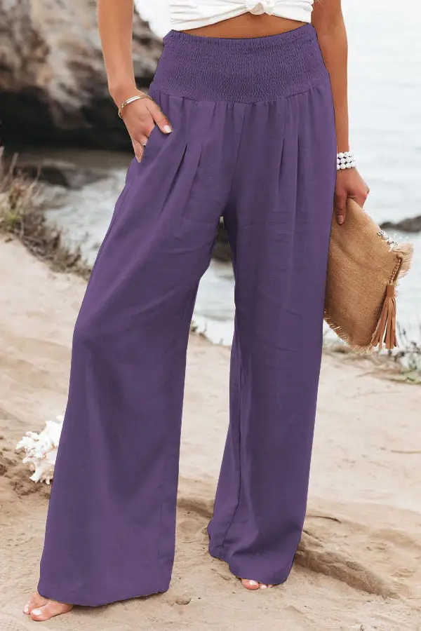 Women Cotton Linen Wide Leg Pants White Spring Summer - Image 11