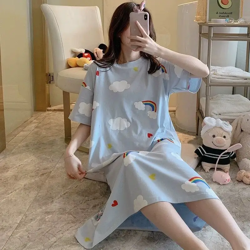 Women's Pink Korean Style Pajamas Summer Nightgown Large