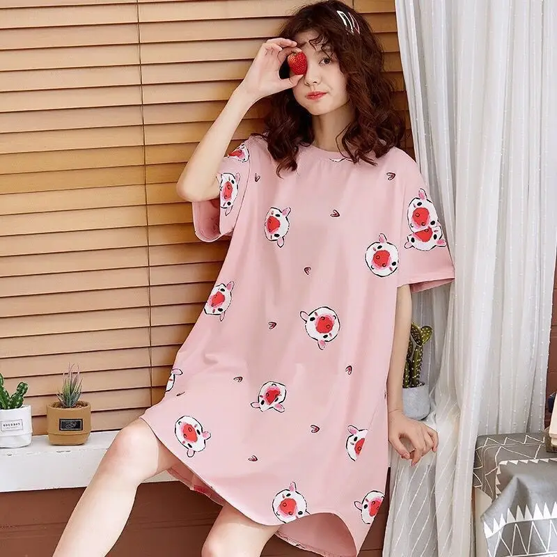 Women's Pink Korean Style Pajamas Summer Nightgown Large