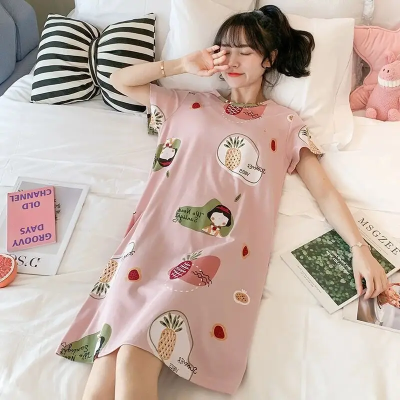 Women's Pink Korean Style Pajamas Summer Nightgown Large