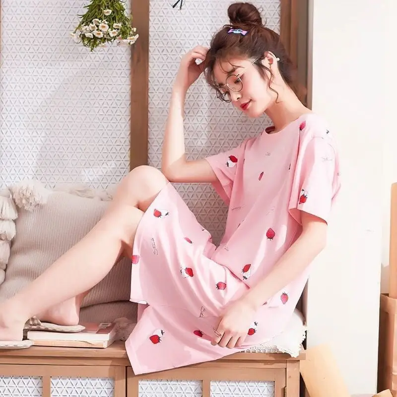 Women's Pink Korean Style Pajamas Summer Nightgown Large