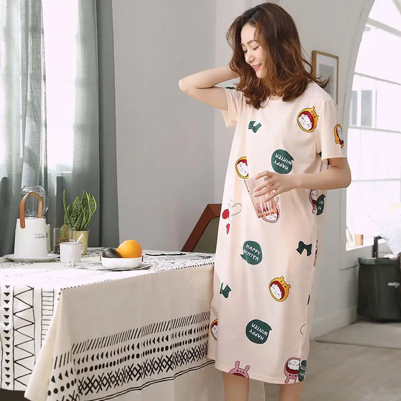 Women's Pink Korean Style Pajamas Summer Nightgown Large