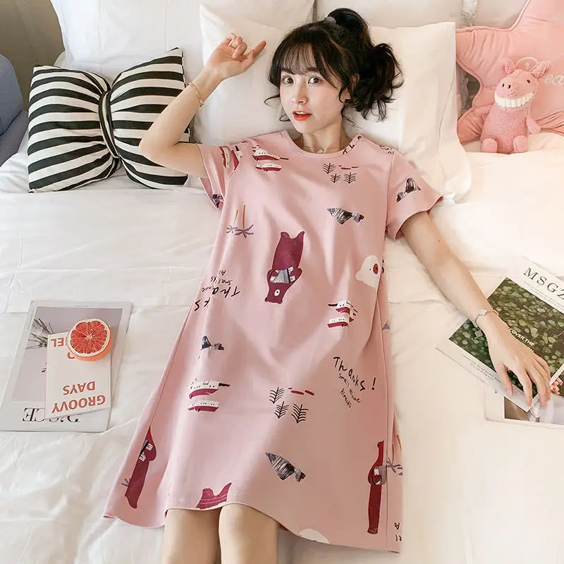 Women's Pink Korean Style Pajamas Summer Nightgown Large