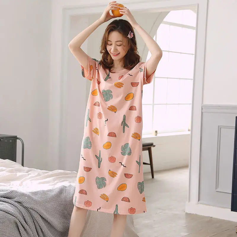 Women's Pink Korean Style Pajamas Summer Nightgown Large