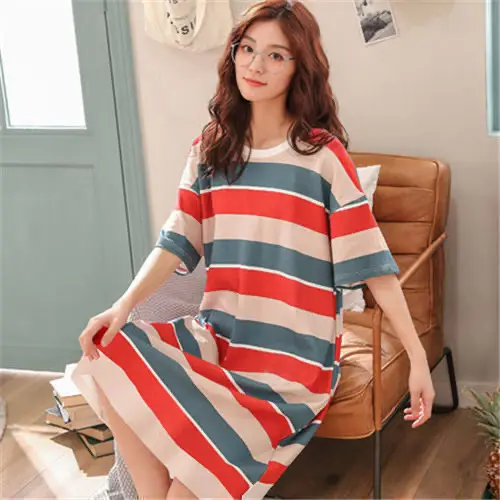 Women's Pink Korean Style Pajamas Summer Nightgown Large