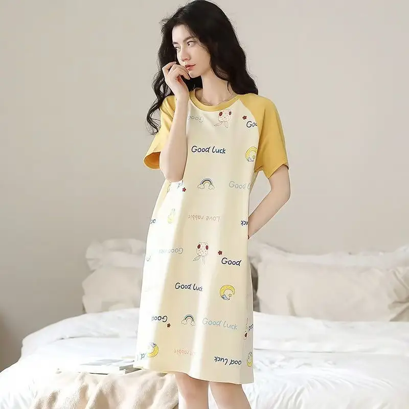 Women's Pink Korean Style Pajamas Summer Nightgown Large