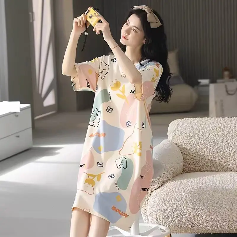 Women's Pink Korean Style Pajamas Summer Nightgown Large