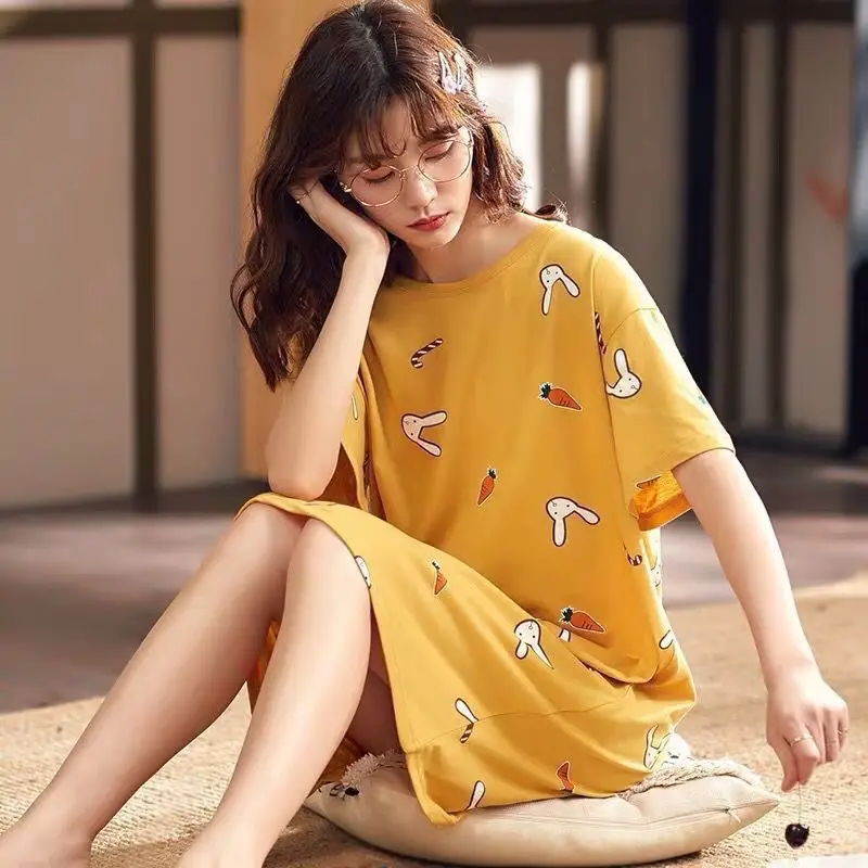 Women's Pink Korean Style Pajamas Summer Nightgown Large