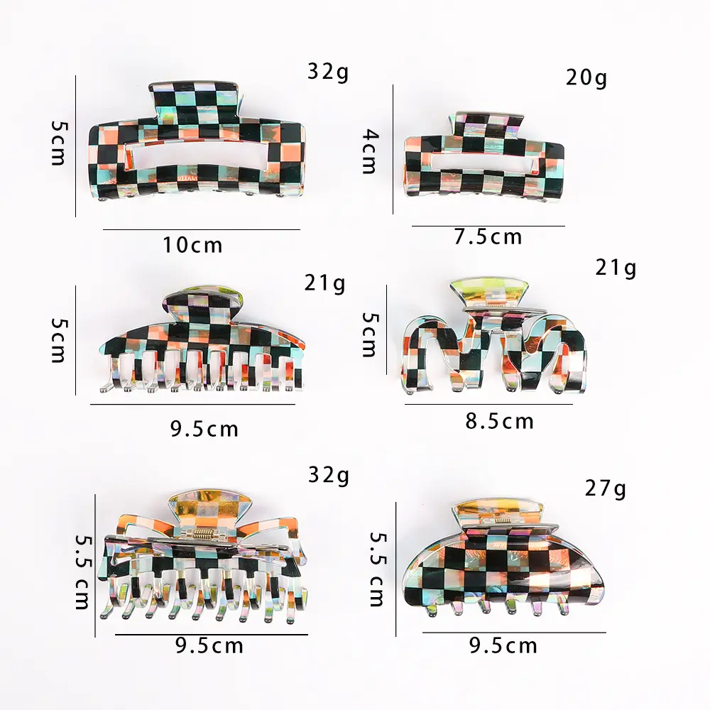 Korean Style Checkerboard Hair Clip for Women Black Acetate - Image 6