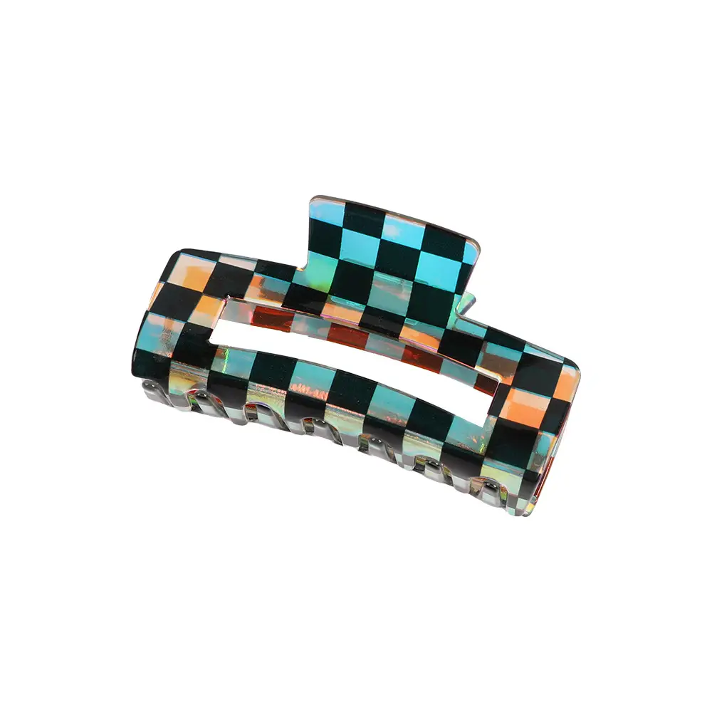Korean Style Checkerboard Hair Clip for Women Black Acetate - Image 7