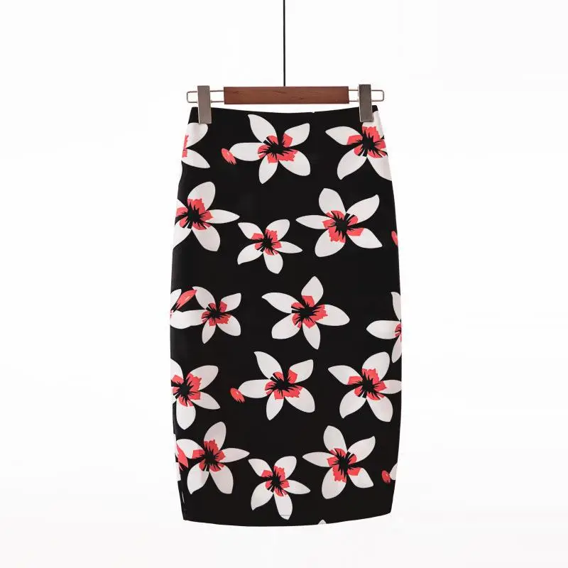 Women's Blue Leaf Digital Print Pencil Skirt Half Skirt Bodycon - Image 30