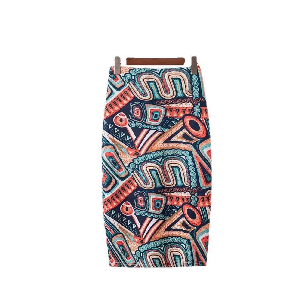 Women's Blue Leaf Digital Print Pencil Skirt Half Skirt Bodycon - Image 31