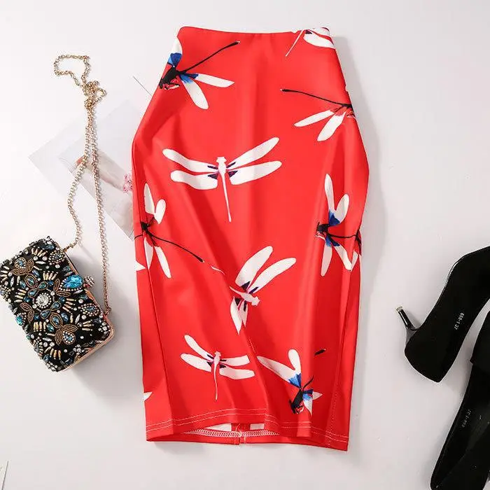 Women's Blue Leaf Digital Print Pencil Skirt Half Skirt Bodycon — feature 17