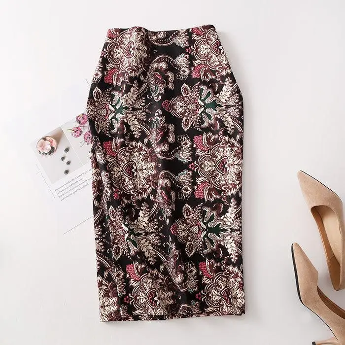 Women's Blue Leaf Digital Print Pencil Skirt Half Skirt Bodycon — feature 19